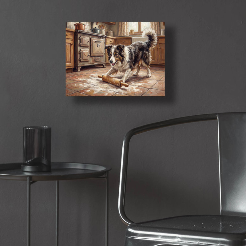  «Border Collie In The Kitchen» par Rich Monet, art mural en verre acrylique, 16 po x 12 po, H 12 po x l 16 po