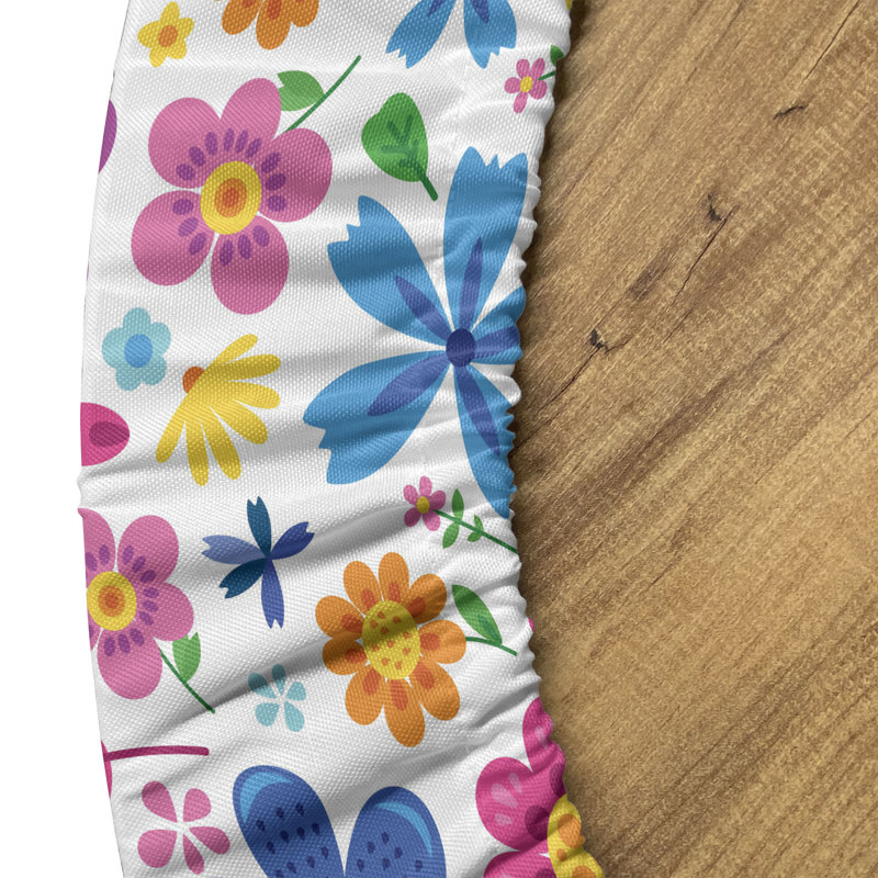 Ebern Designs Floral Fitted Round Tablecloth Diameter Multicolor