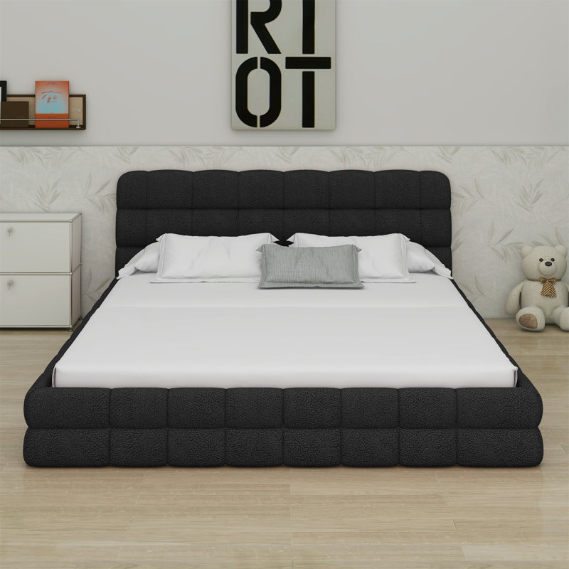 Lit plateforme en tissu d'ameublement, Noir