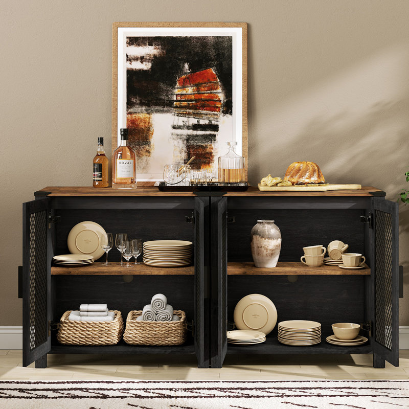 Buffet de cuisine avec porte en filet, ensemble de 2, noir, H 30,9 po x l 61,2 po x P 15,4 po, Noir