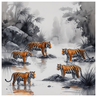 Tigers In Jungle Stream Comforter