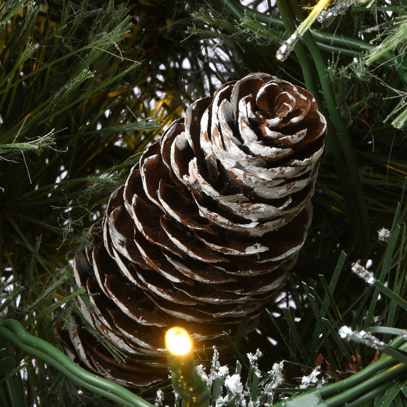 The Holiday Aisle® 30" Glittery Bristle Pine Wreath with Dual Color LED Cosmic Lights