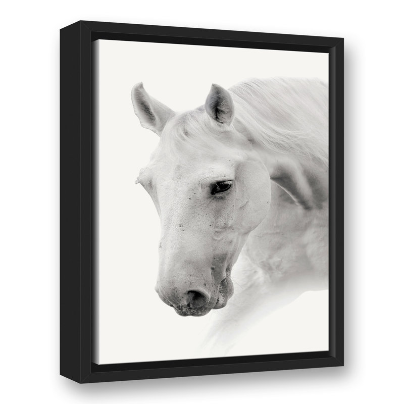Cheval noir et blanc, reproduction sur toile, H 17,75 po x l 13,75 po