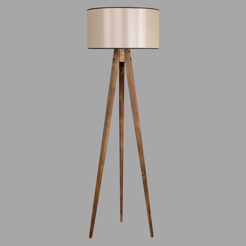 Scandinavian Wooden Floor Lamp, Brown Finish, 60.2 in Total Height | 17.7 in Cap Diameter & 19.7 in Foot Diameter | E27 Socket Max 40W, On/Off Switch on Cable | Elegant Design for Living Room & Bedroom Decor