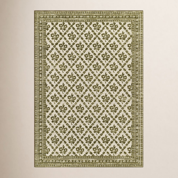 Anders Traditional Floral Wool and Nylon Green Area Rug