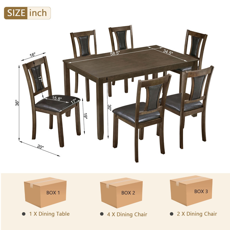 Ensemble de table à manger moderne 7 pièces avec 6 chaises rembourrées, ensemble de table à manger rectangulaire en bois pour 6 avec chaises, pour salle à manger, cuisine, restaurant