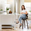 Tabouret de bar pivotant rembourré avec structure en bois, pieds en bois d'hévéa-322138349