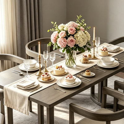 7-Piece Modern Farmhouse Dining Table Set,Solid Wood Rectangular Dining Table With 6 Upholstered Barrel-Back Chairs