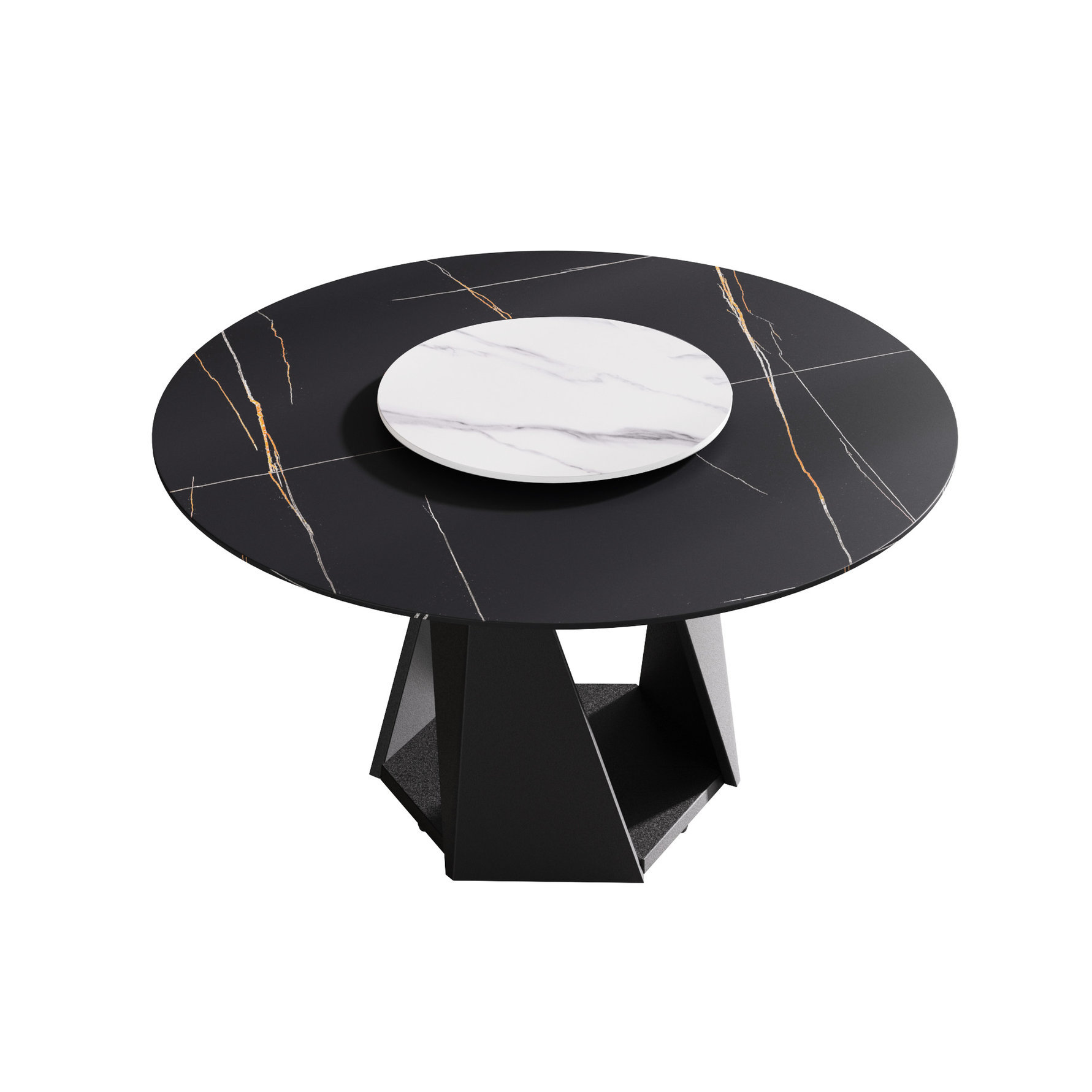 Orren Ellis 53" Sintered Stone Round Dining Table With Black Metal ...