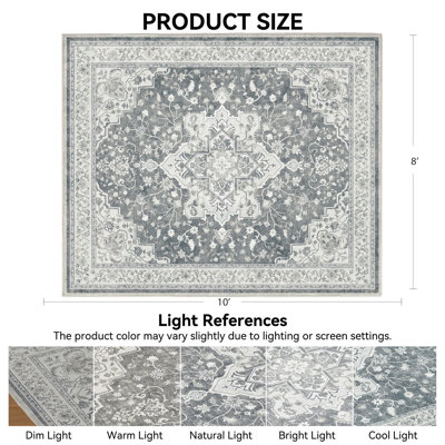 Tapis lavable, tapis à poils courts à motif floral rétro avec envers doux et antidérapant, bords renforcés pour le salon, la salle à manger et la chambre à coucher
