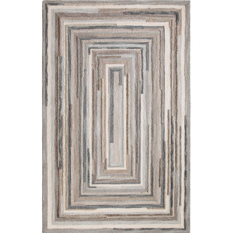 Concentric Geometric Handmade Tufted Wool Gray Area Rug