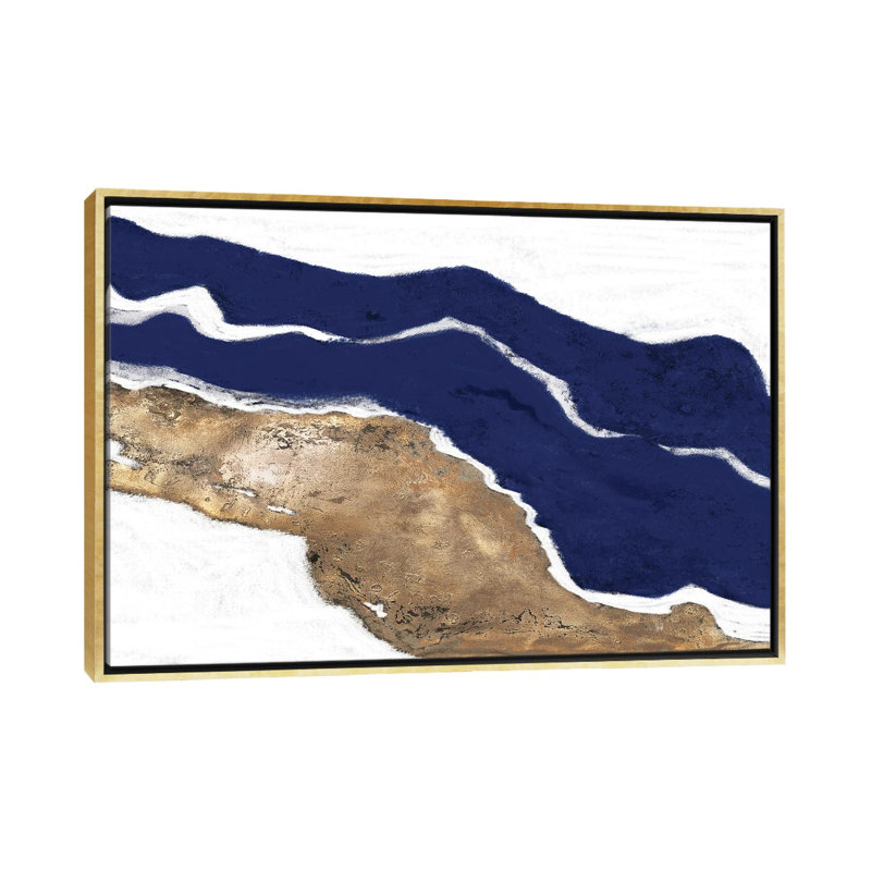 Marine et or Tierra I par Patricia Pinto-impression, Pas de tapis, H 40 po x l 60 po x 1,5 po, Toile encadrée d'or