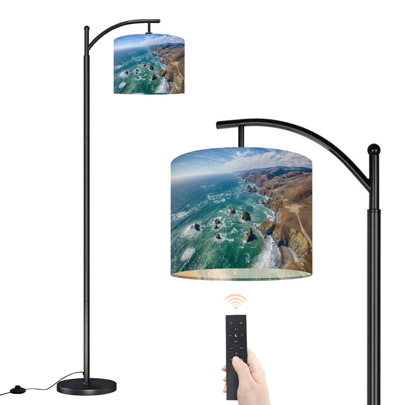 Arc Floor Lamp with Adjustable Lampshade Northern California coastal aerial drone view Pacific Ocean Standing Lamp 3 Color Temperatures Dimmable Tall Pole Lamp with Foot Switch for Bedroom