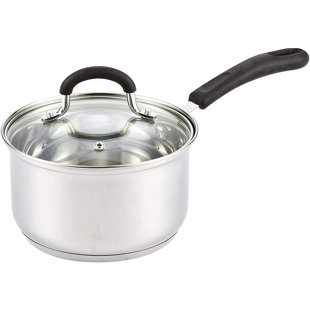 Cook N Home 1 Quart Stainless Steel Saucepan with Lid, Induction Compatible Milk Pot, Stay-Cool Silicone Handle, Mirror Polished 18/10 Cookware, Dishwasher & Oven Safe, Silver