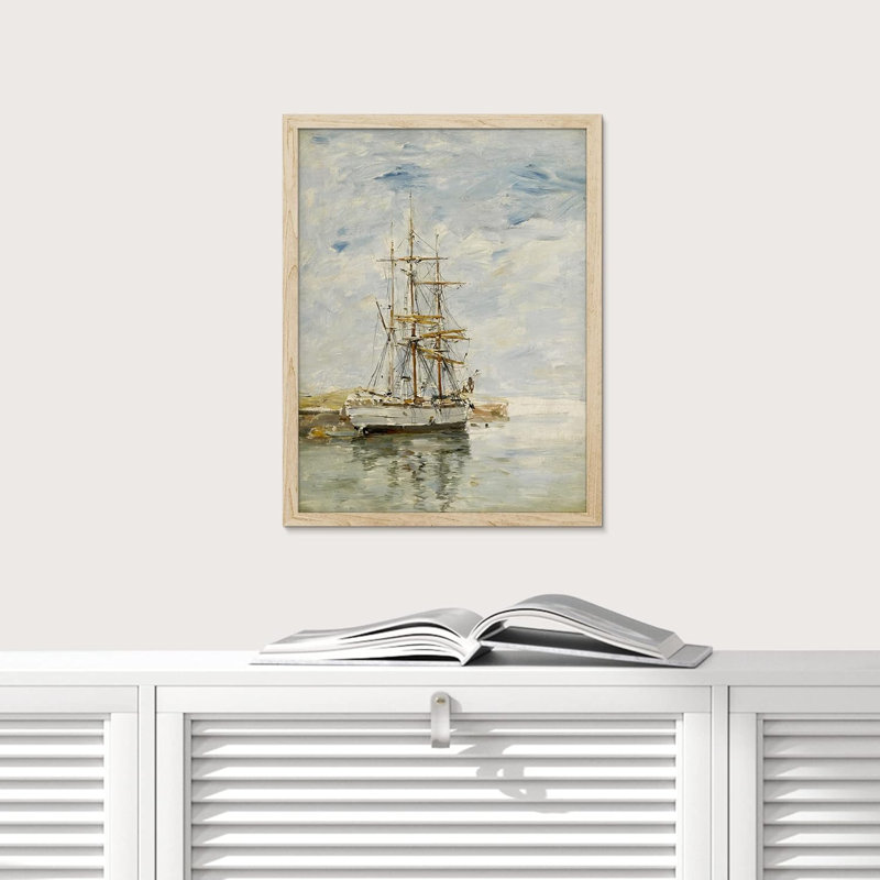 Ciel nuageux rétro des années 1800, bateau rétro, art mural, paysage naturel pour salon, chambre à coucher, Naturel