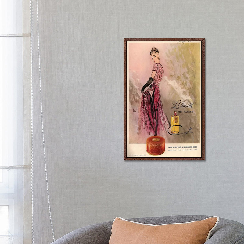 1940s Coty Perfume Magazine Advert 1 Piece Wall Art on Canvas, 66.04 cm H x 45.72 cm W, Classic Wood Framed