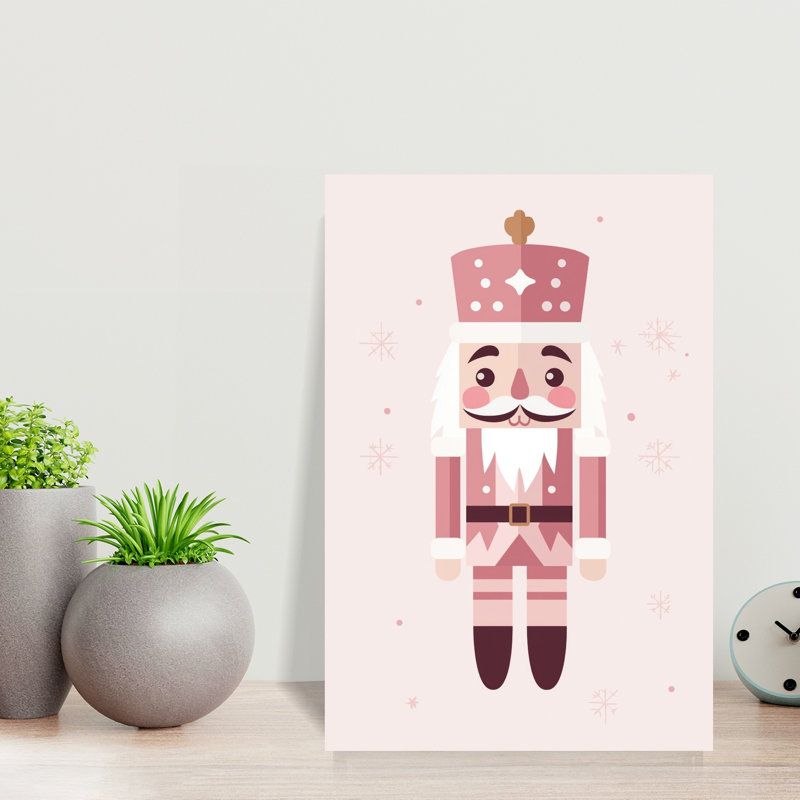 Festive Pink Nutcracker Abstract Contemporary Winter Wall Art Print 1 Piece Wrapped Canvas Wall Art, 45.72cm H x 30.48cm W