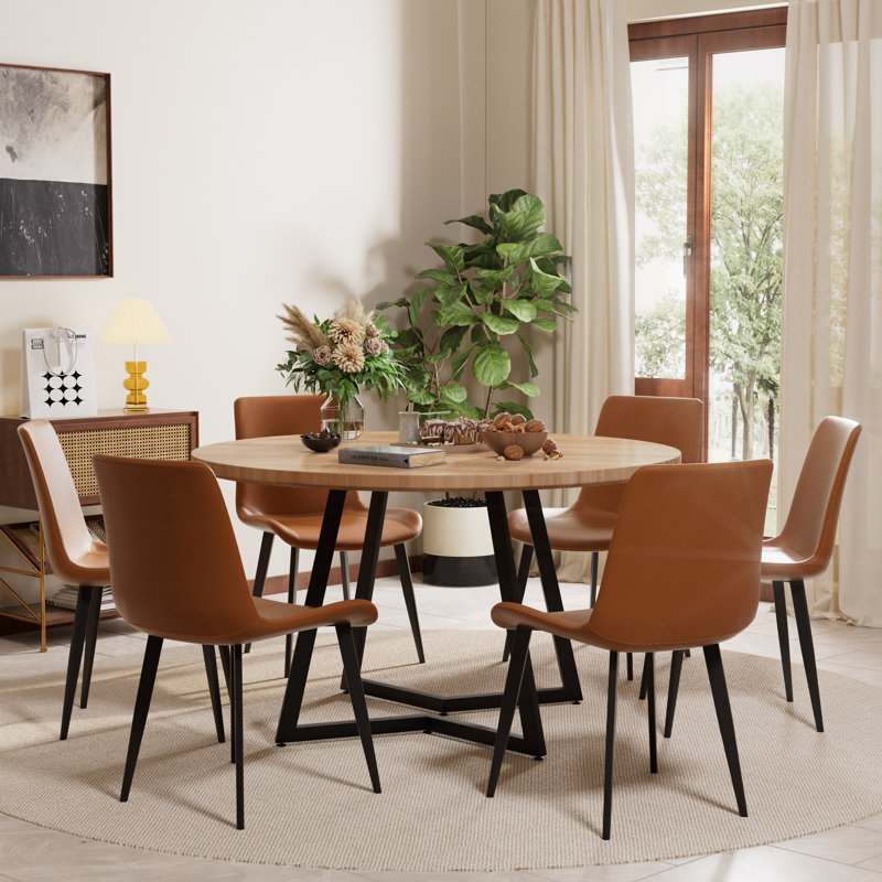 Ensemble de table de salle à manger Mid-Century, Brun, Bois naturel, 7