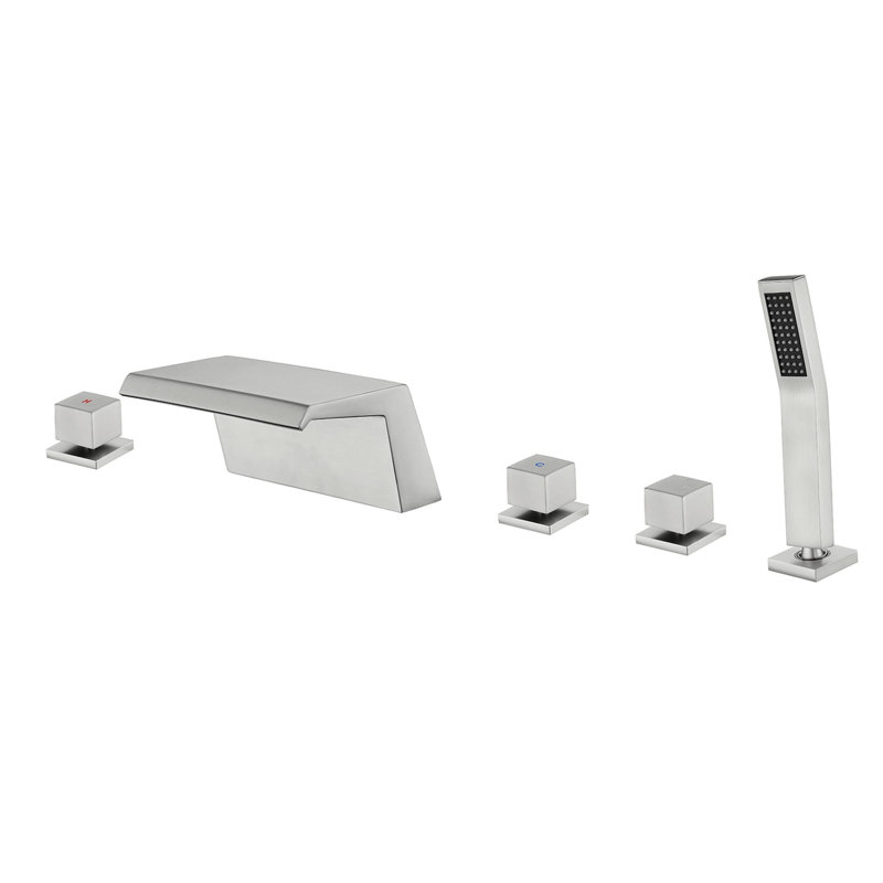Robinet de baignoire à fixation sur comptoir Waterfall avec douchette 5 trous Robinet pour baignoire moderne en laiton