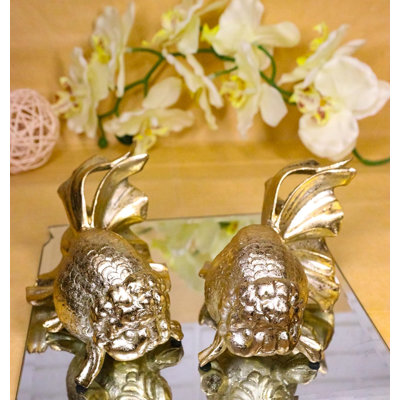 Paquet de 2 sculptures de poissons d'or de style nautique