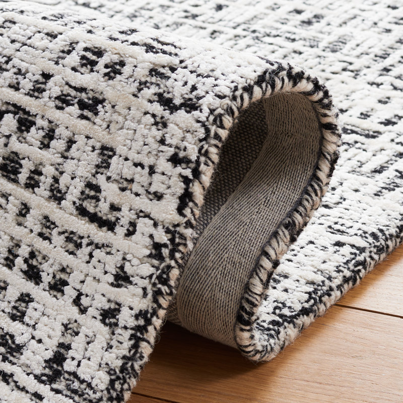 Glamour Hand Tufted Viscose Wool Cotton with Latex Geometric Rug in Ivory/Black, Rectangle 5' x 8'