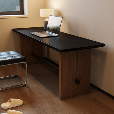 Black + Nut-brown Rectangular Solid Wood + Iron desk