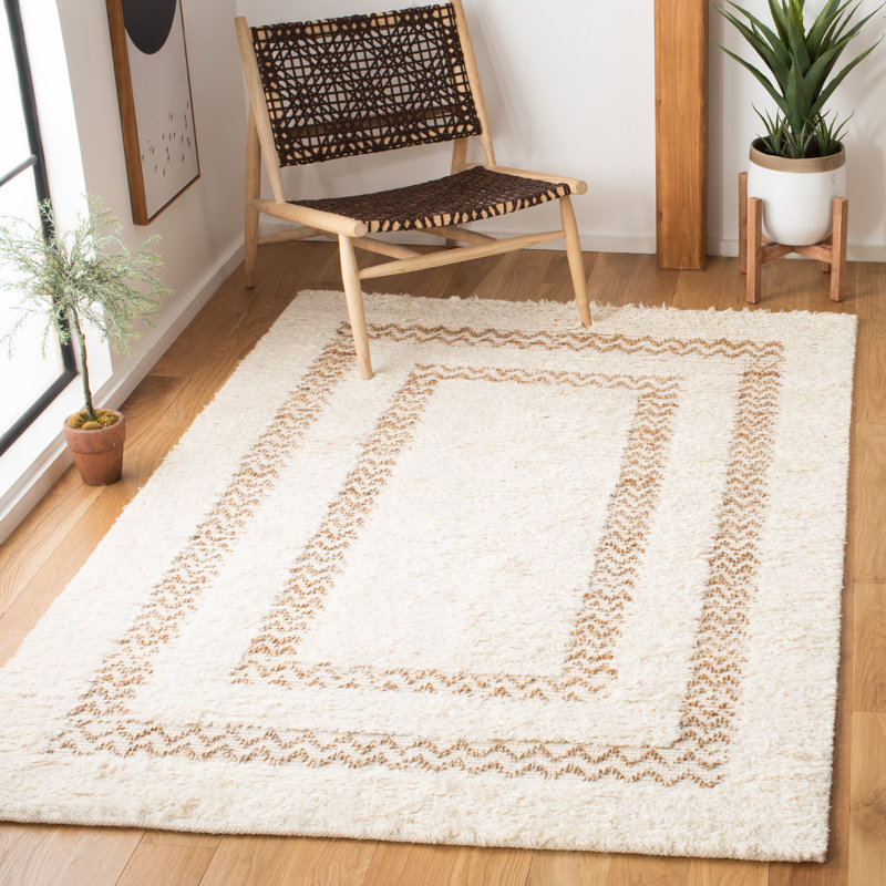 Natura Hand Loomed Wool/Jute/Cotton Geometric Rug in Ivory/Natural, Rectangle 5' x 8'