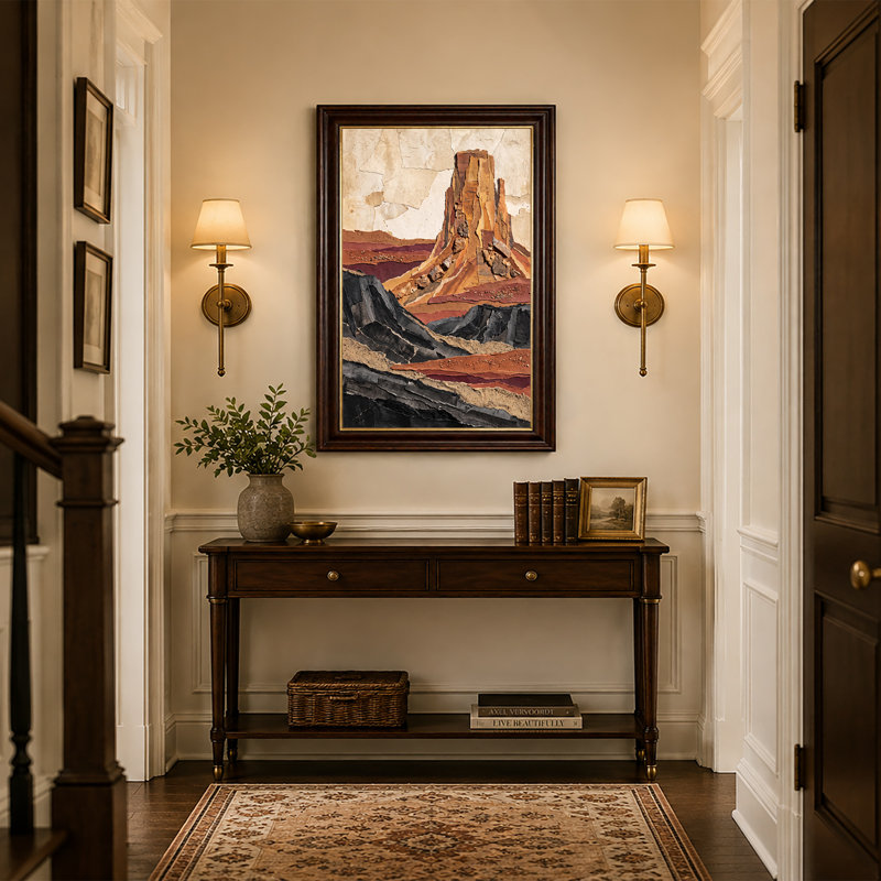 «Layered Rock Formation in Earth Tones», art mural sur toile de style collage, H 24 po x l 16 po