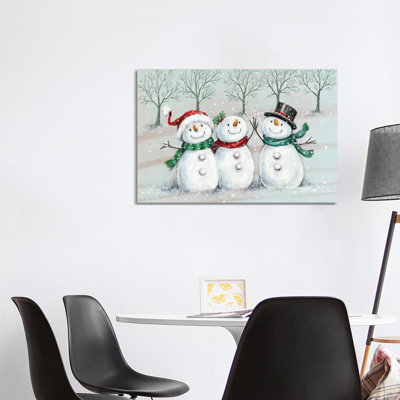Three Snowmen II A by MAKIKO - Wrapped Canvas Print
