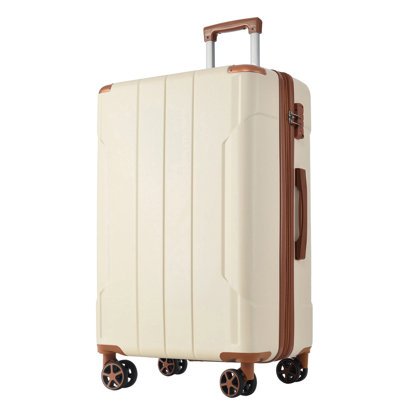Valise rigide, valises en ABS léger et durable avec roues doubles, bagage à carreaux extensible de 28 po (brun blanc)