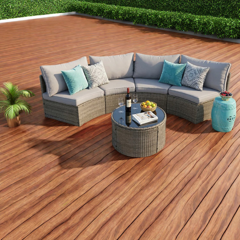 Canapés de patio en demi-lune durables, ensemble en métal de rotin pour espaces extérieurs