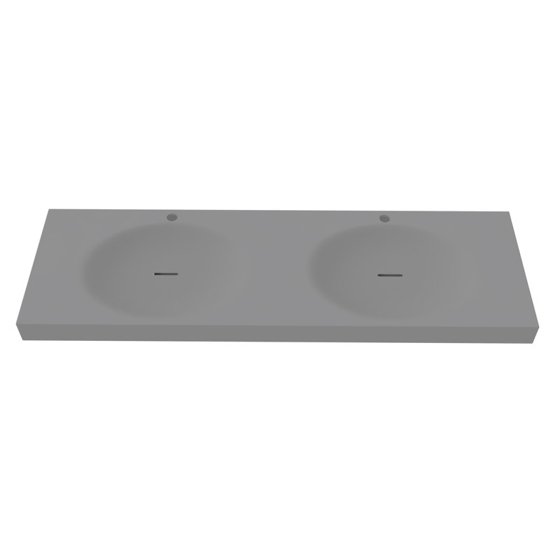 Darleen 60" Solid Surface Thin Rectangular Wall Mount Double Shallow Basin Bathroom Sink, Gray