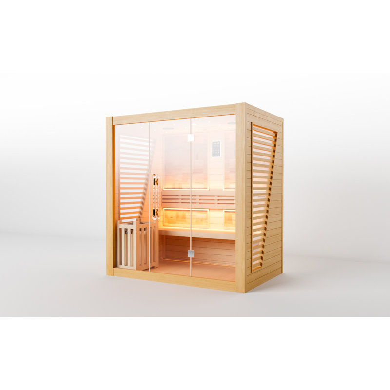 Hylivesaunas Smart WiFi-Enabled 4 Person Indoor Steam Sauna | Harvia 4.5 KW Heater, Reclining Bench, Bluetooth Speaker, Chromotherapy & Yoga Mode