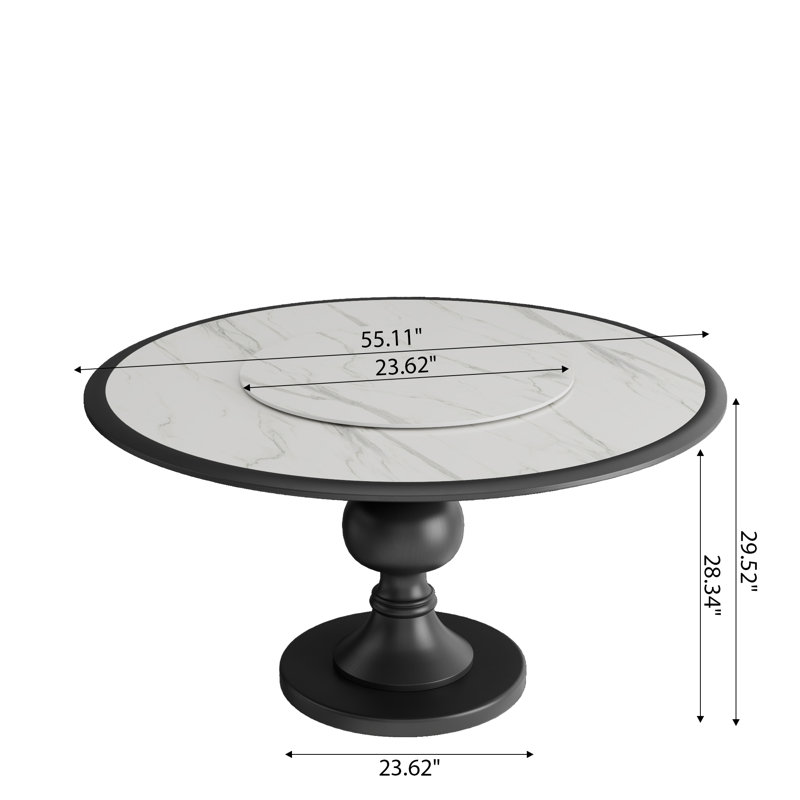 Luxury Modern 4-seater Round Solid Wood Base Dining Table With Lazy Susan