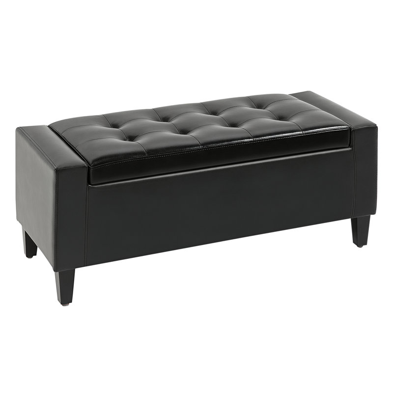 Faux Leather Upholstered Storage Bench, Black