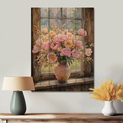Bouquets de fleurs d'été assortis I - décoration murale en bois - sur bois de pin naturel