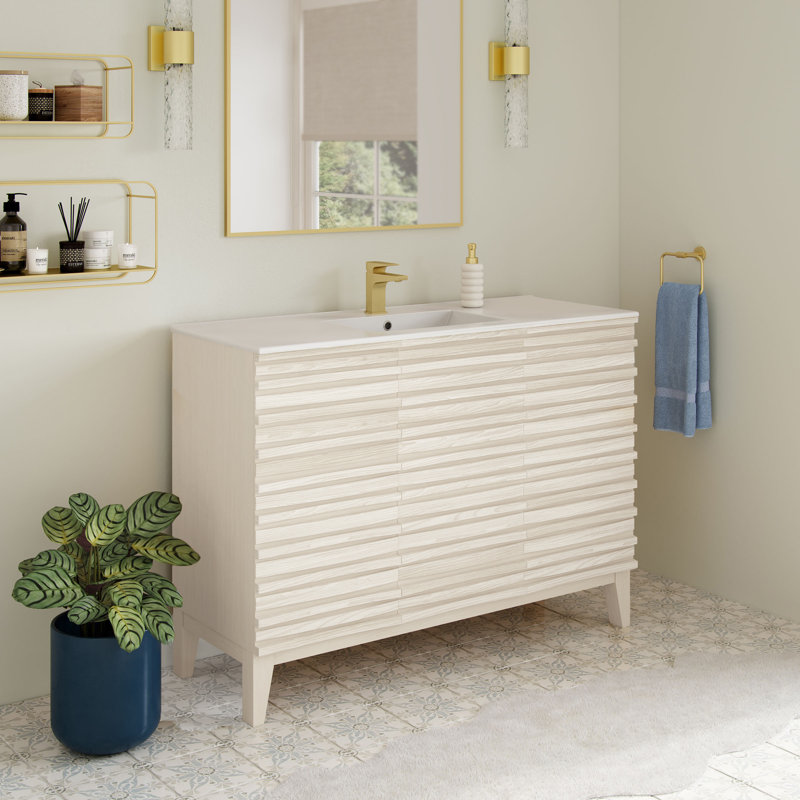 Cascade 48" Freestanding Bathroom Vanity In White Oak With Sink Top, Single Hole