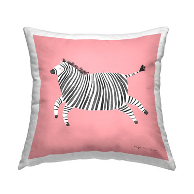 Pink Zebra Animal Portrait Printed Throw Pillow Design By Kasia Kucwaj-Tybur