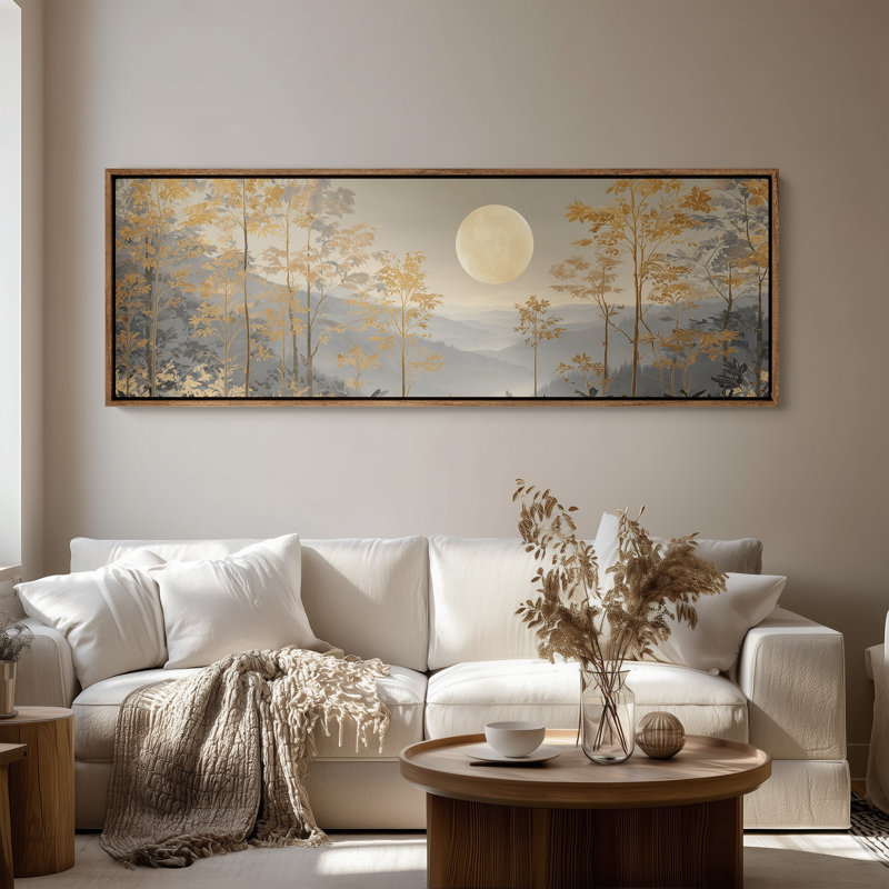 Art mural sur toile encadrée - Vallée de la montagne éclairée par la lune avec feuillage doré et collines superposées - 16 po x 24 po, 24 po x 36 po