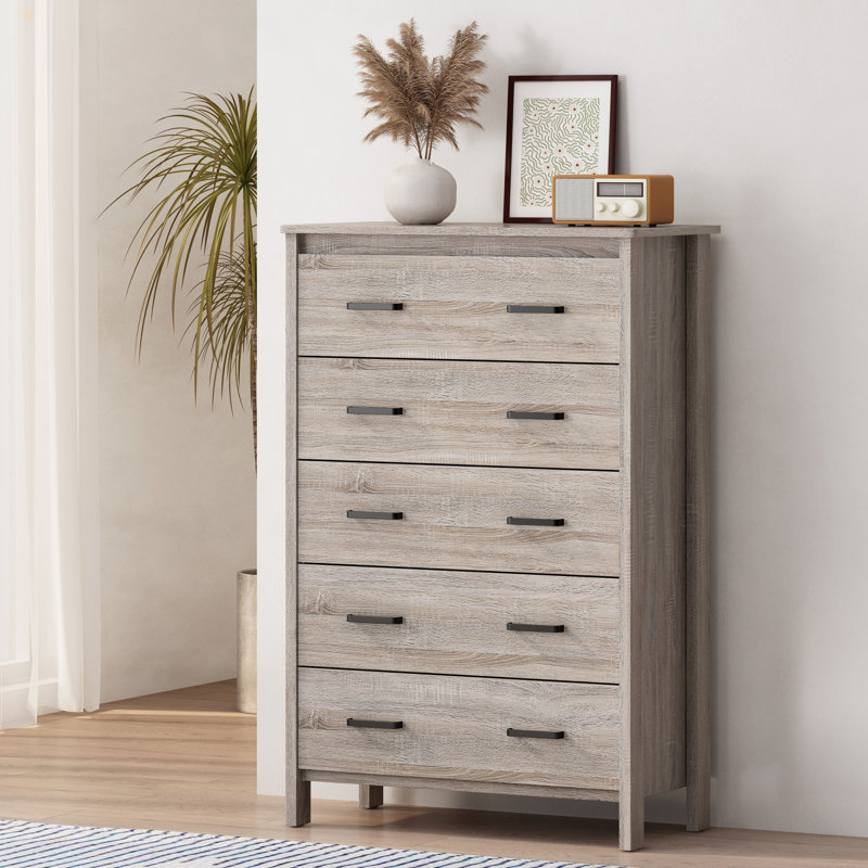 Commode 5 tiroirs Toolless, Chêne