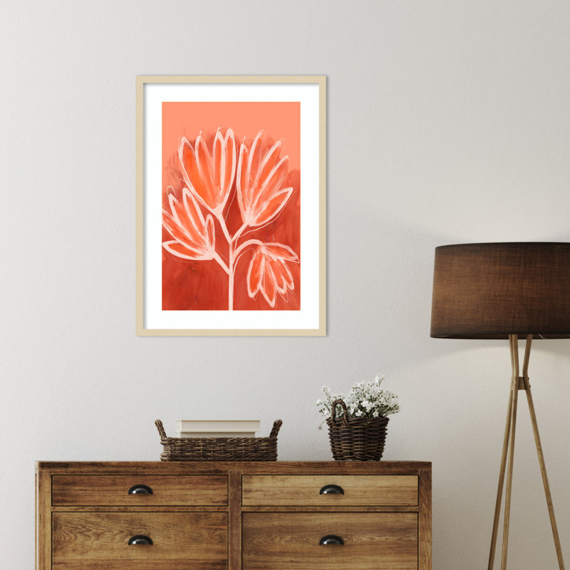 «Galya Peachy Flowers» par Treechild, impression sur bois encadrée, H 33 po x l 24 po, Brun