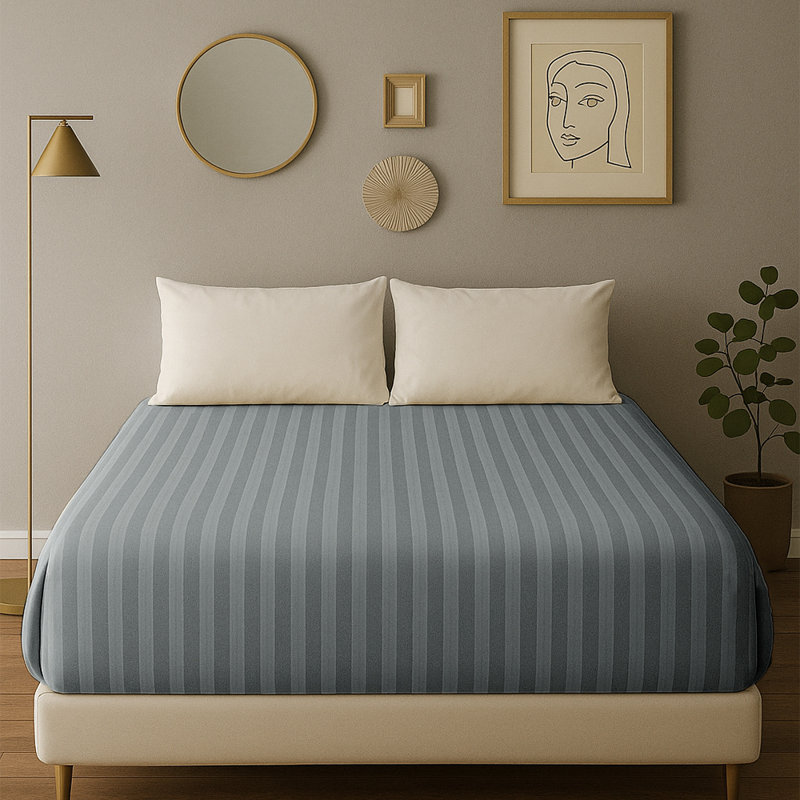 40cm Deep Pocket Microfiber Stripe Fitted Sheet, Kingsize (5'), Grey