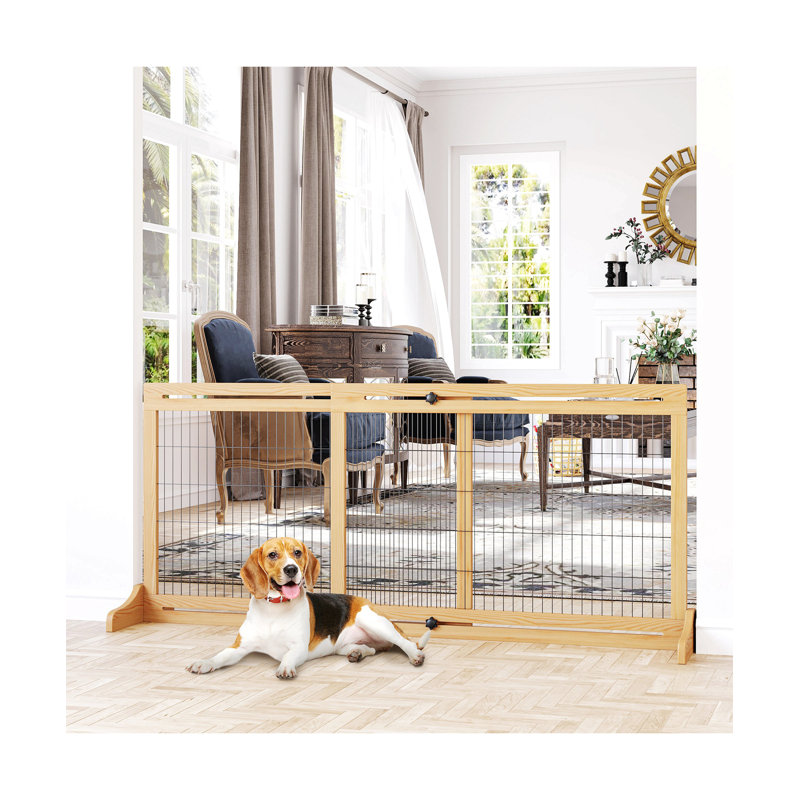 72" Extra Wide Freestanding Pet Gate, Adjustable Barrier For Hallways/Doorways, Natural