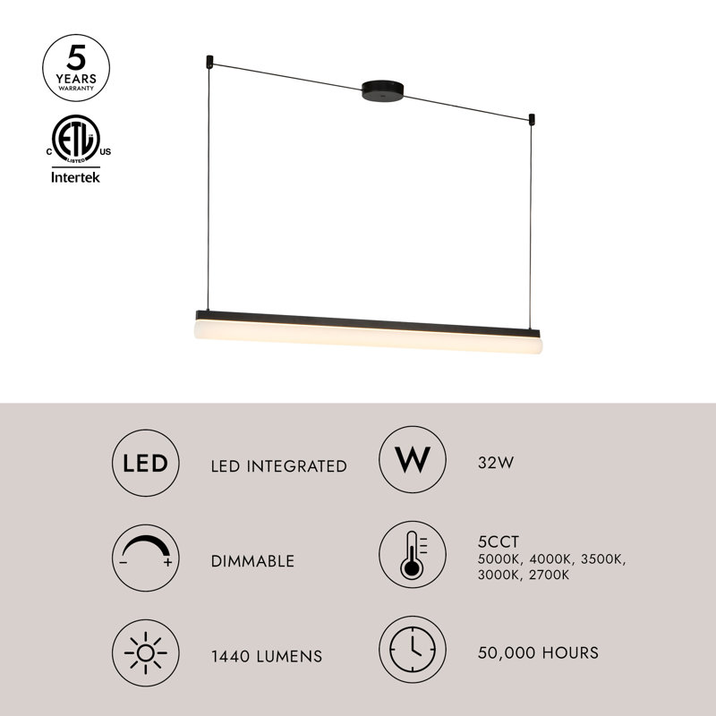 Nio 45-in Black dimmable LED Linear Pendant, Matte Black