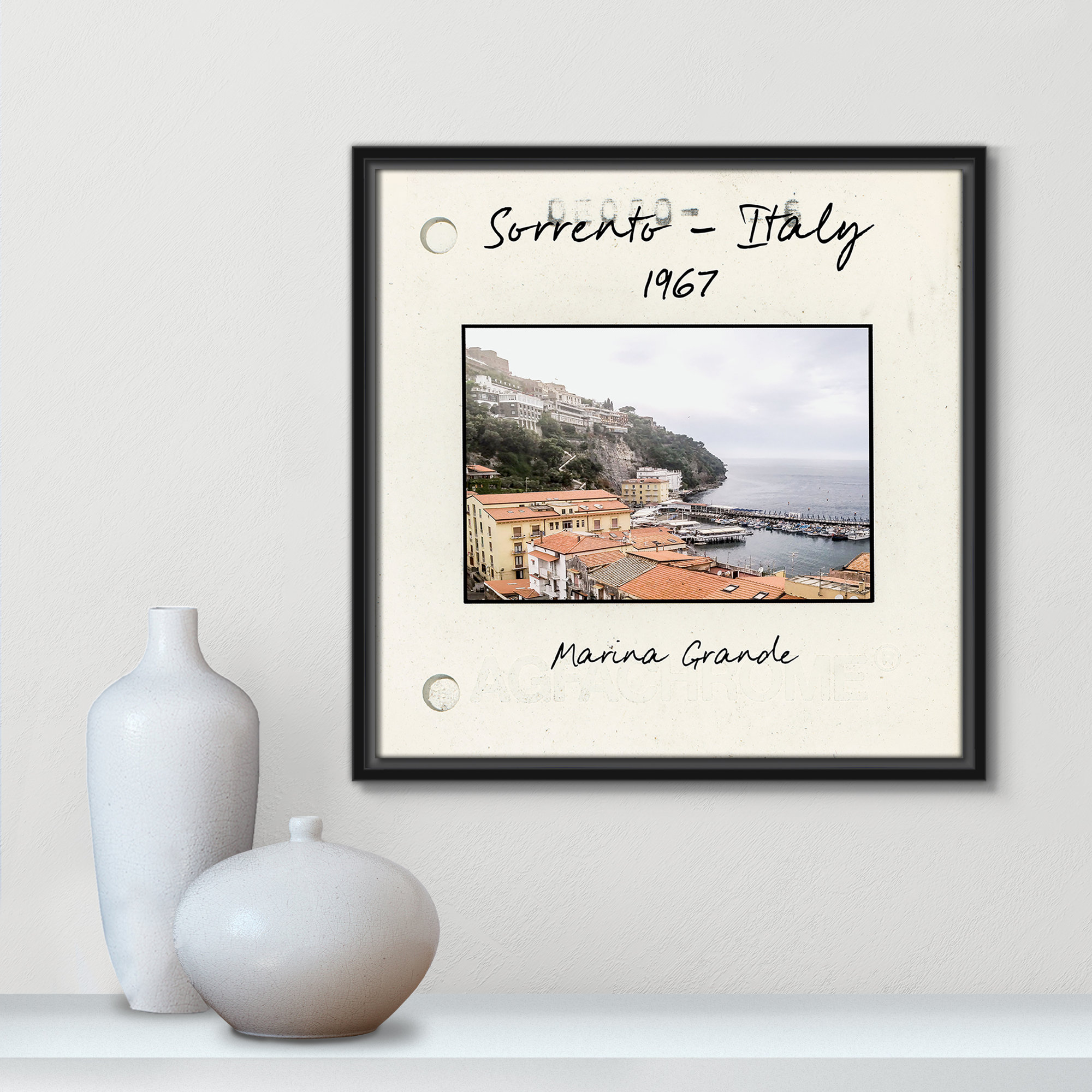 Sorrento Italy - Marina Grande Print by Susan Jill, 17.5" H x 17.5" W x 2" D, Black Floater Framed Canvas