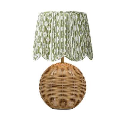 Rattan Table Lamp with Pleated Fabric Shade