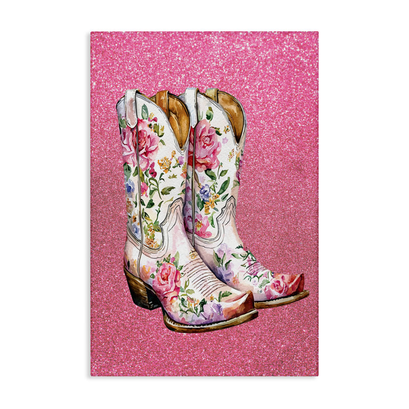 Toile brillante à motif de bottes de cow-boy florales, design avec lettres et doublure, H 24 po x l 16 po