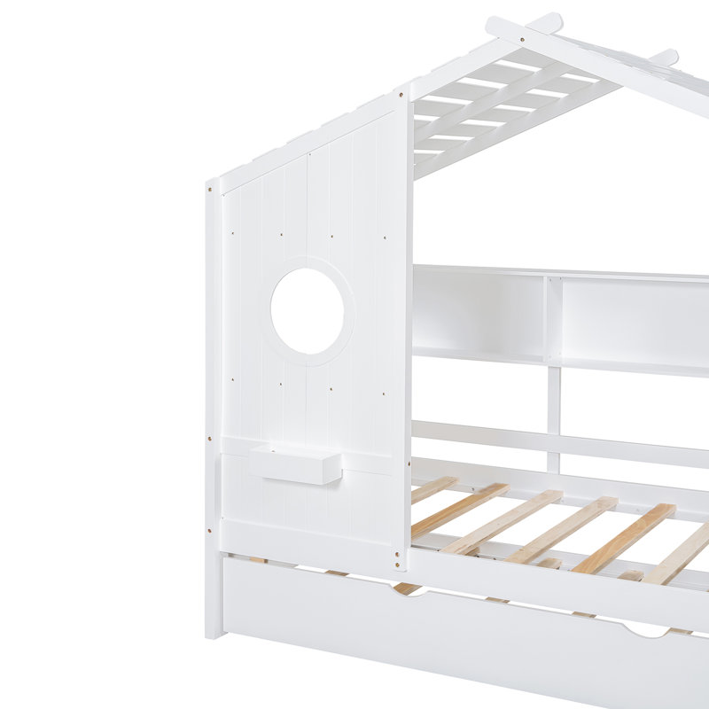 Lit simple en bois avec lit gigogne, Blanc