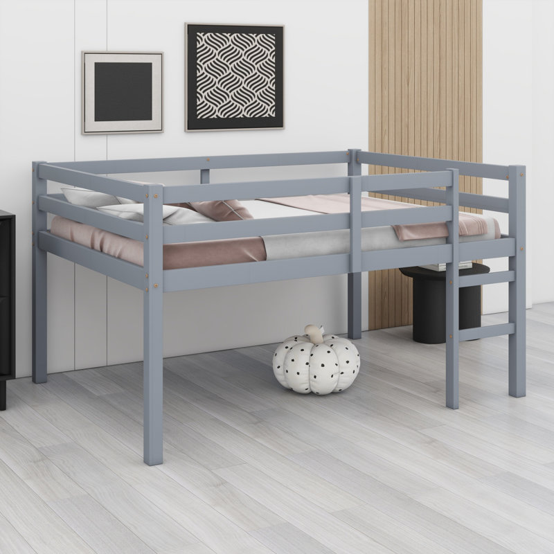 Lit mezzanine en bois avec échelle, Gris