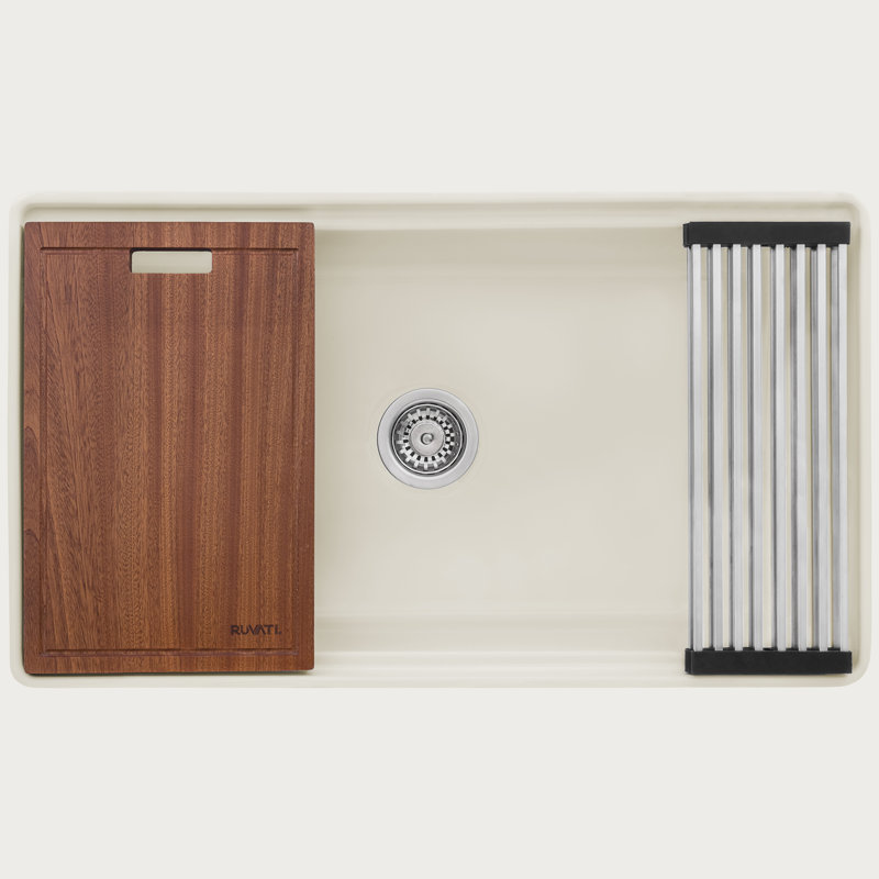 33'' L Double Bowl Fireclay Kitchen Sink, Biscuit